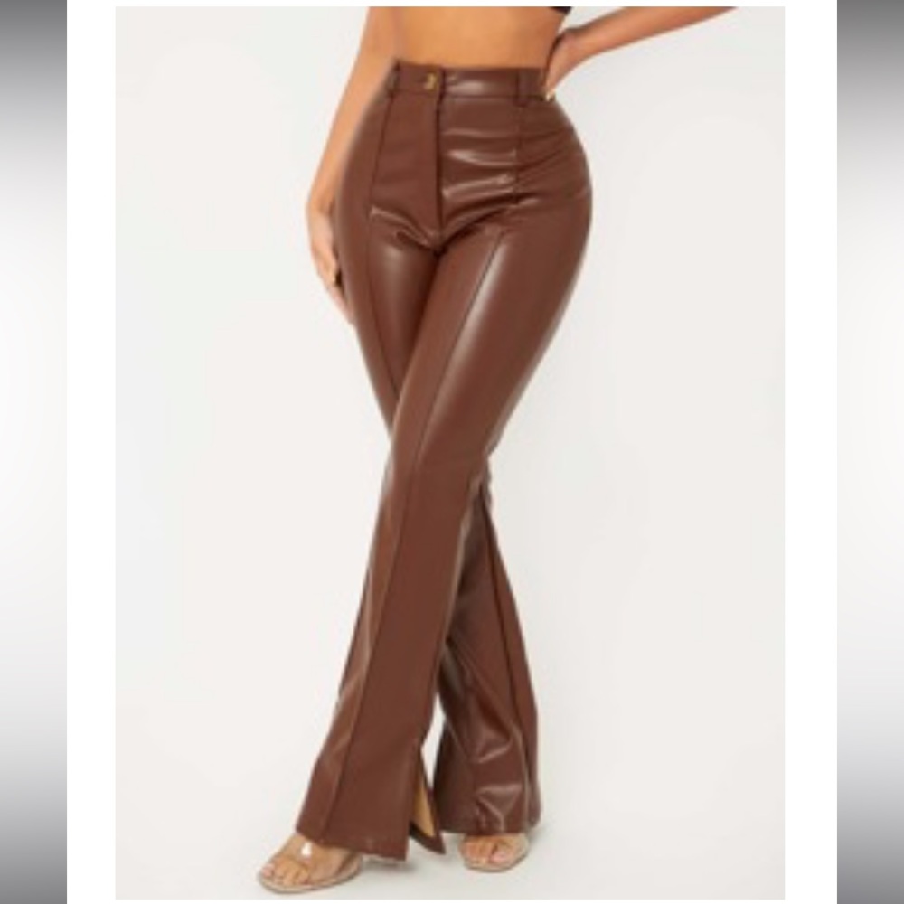 Brown faux leather pants